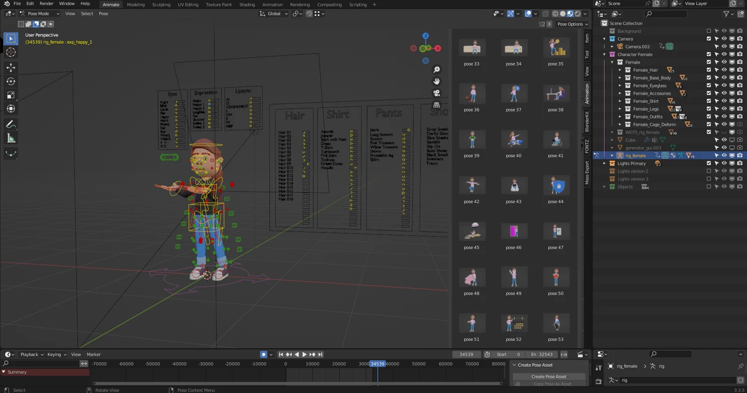 Editable Adultz female character project with Blender rig and scene controls