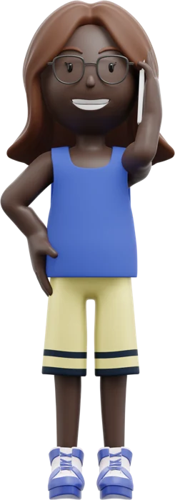 Woman with glasses, brown hair and a blue top