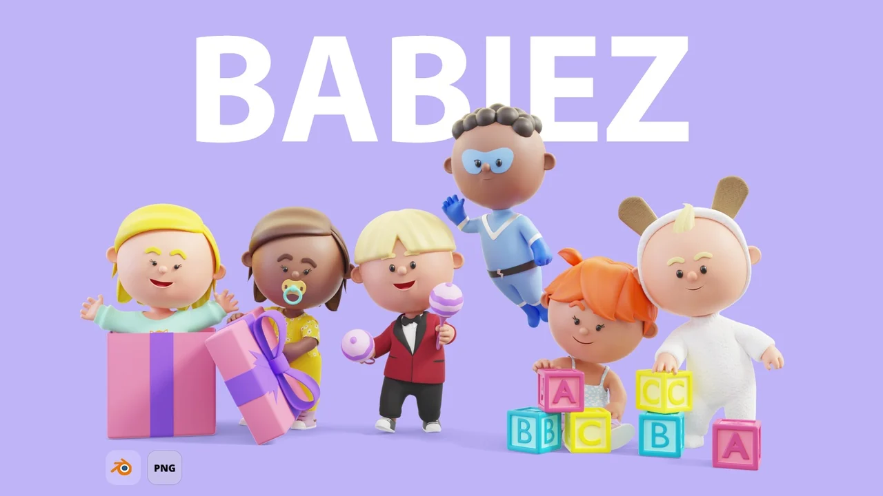 BABIEZ: a cast of stylized baby characters in different outfits