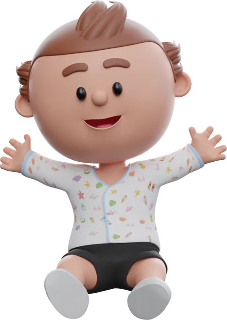 Baby boy with swept hair, patterned sleepwear and black shorts, in the same pose
