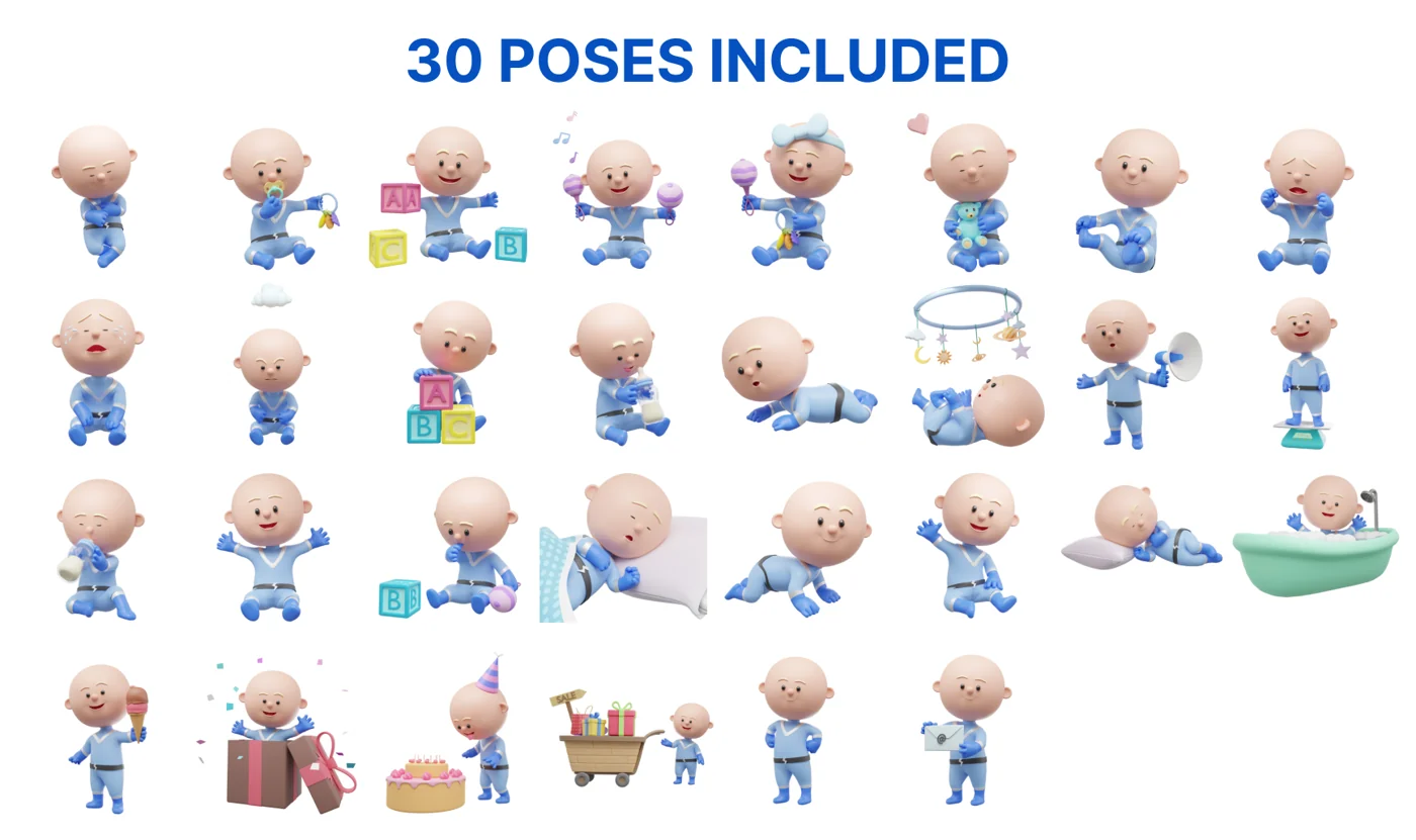 Original Babiez pose library with toys and everyday props