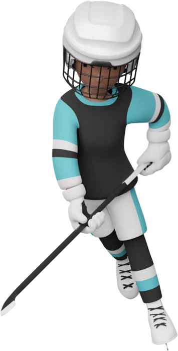Female hockey character with helmet and hockey stick