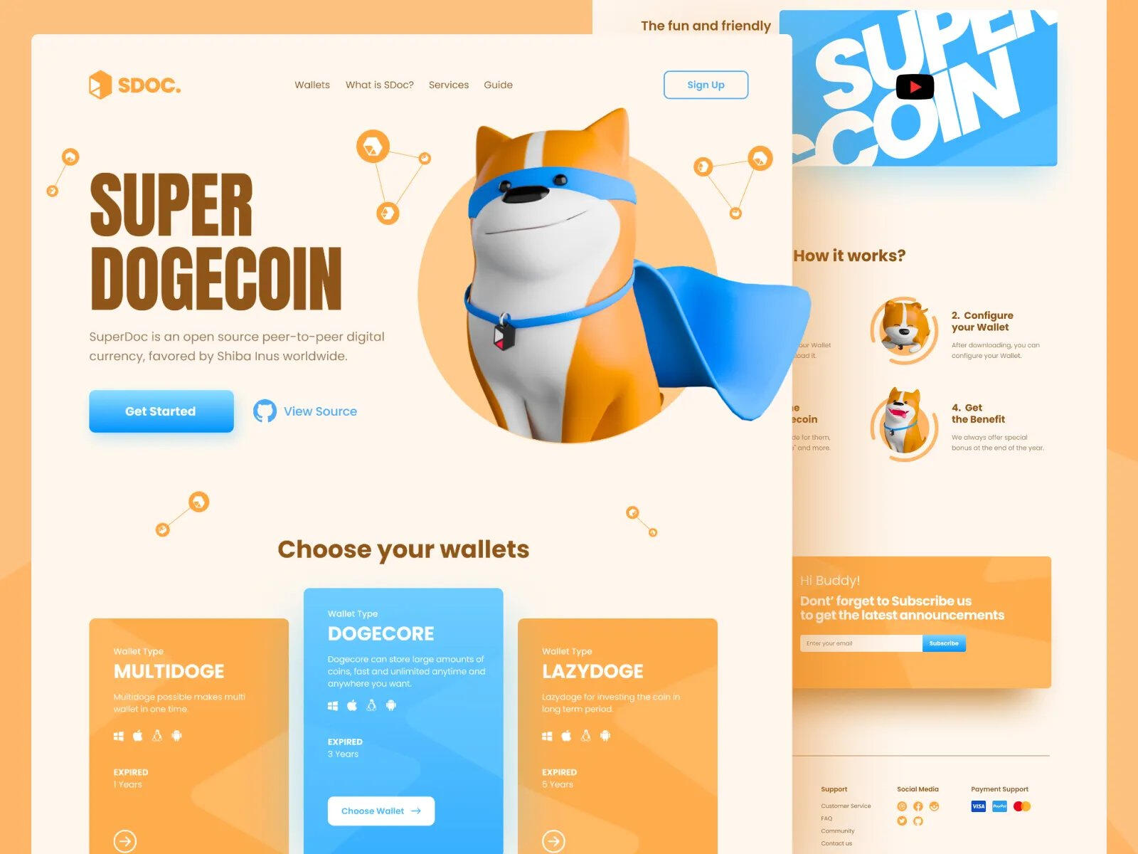 Meme cartoon 3D doge coin UI website