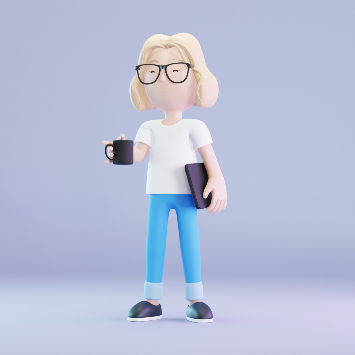 Chilling 3D cartoon female illustration