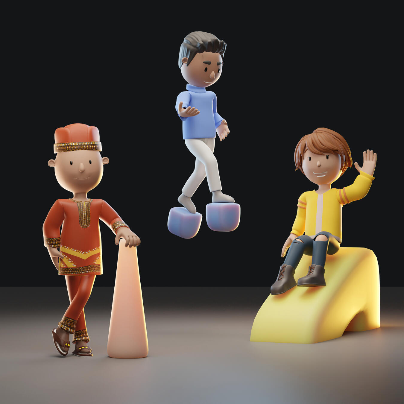 Cute 3D cartoon diverse characters as a team