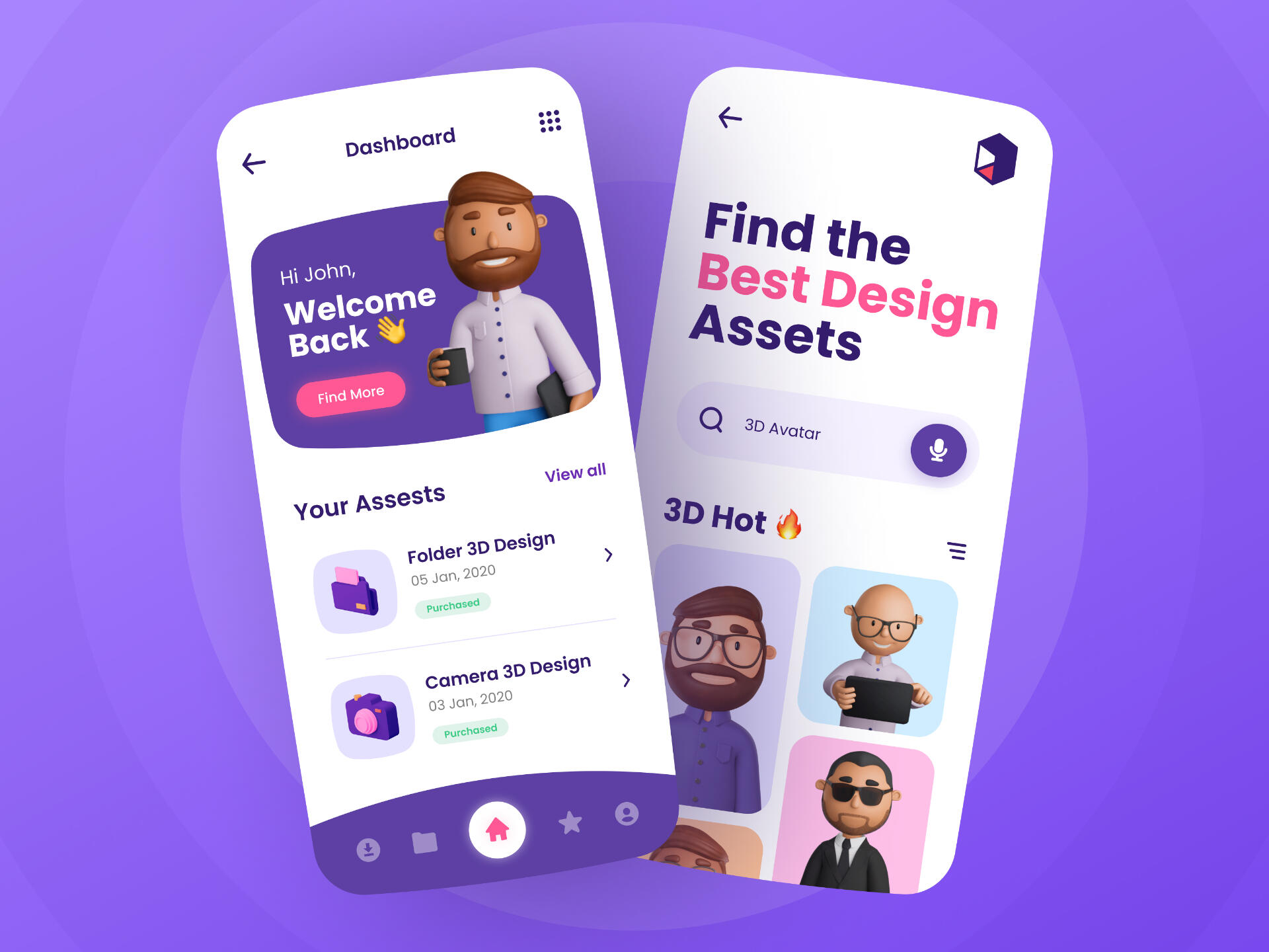 Cute mobile app UI design with 3D characters