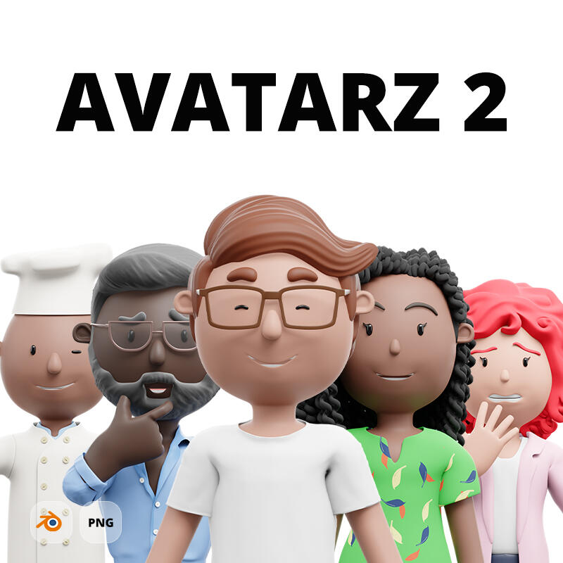 Huge pack of 3D cartoon avatars AVATARZ - 8 000+ combinations of upper-body 3D cartoon avatars out of the box. Blender Generator included. A step-by-step tutorial on how to customize avatars is included.