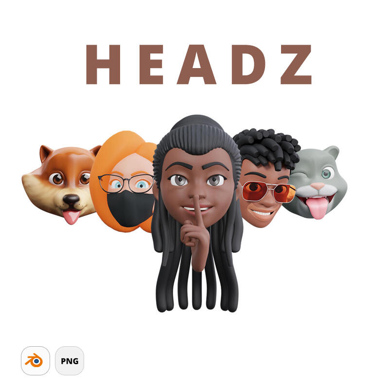 HEADZ - 400,000+ combinations of 3D heads. All of them are fully rigged, prepared for any facial expression. Easy to use, easy to animate, tutorials included. Apple Memoji alternative