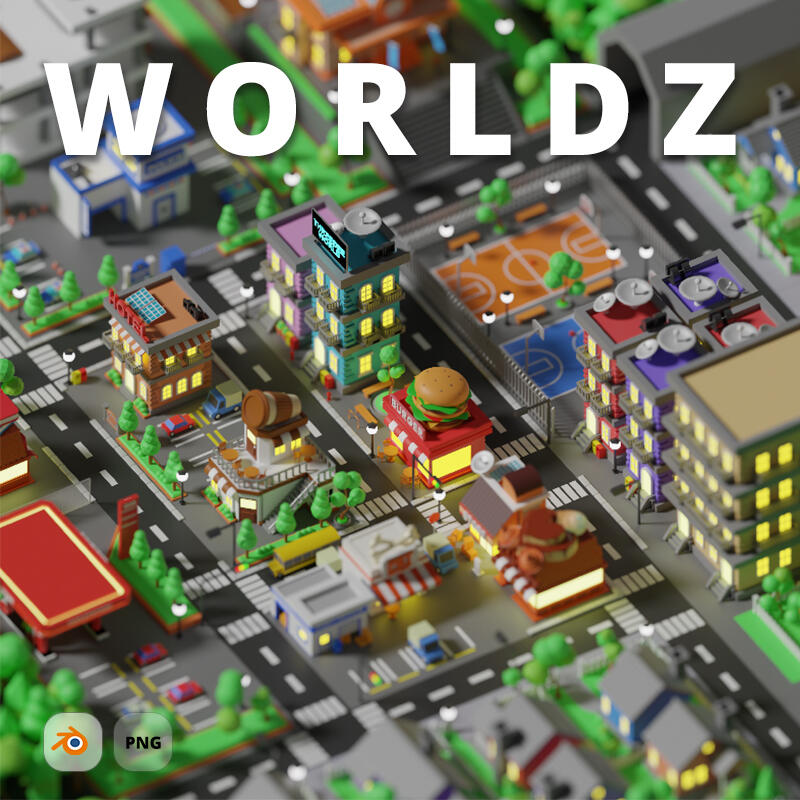 Blender cartoon city generator WORLDZ - Build your own 3D world with various city assets and world generator