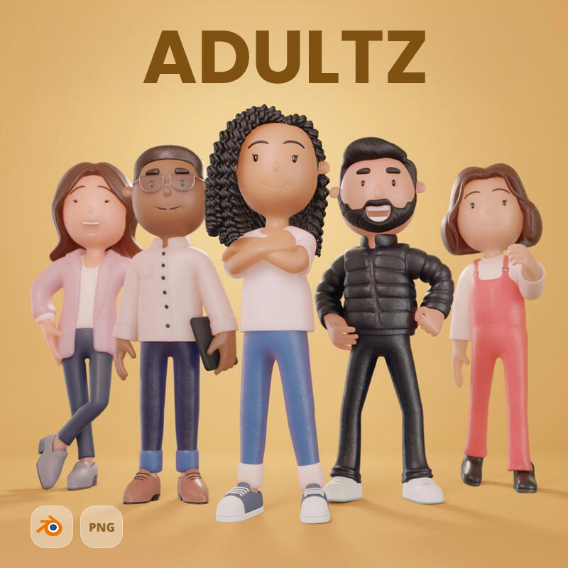 Adult cartoon 3D character with source Blender file Cute 3D character with free samples