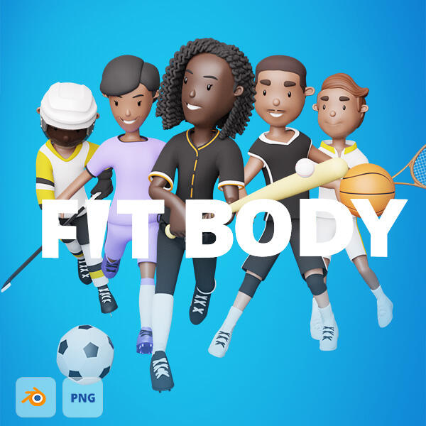 Fit 3D cartoon characters in various poses and outfits 3D cartoon fit characters made in Blender