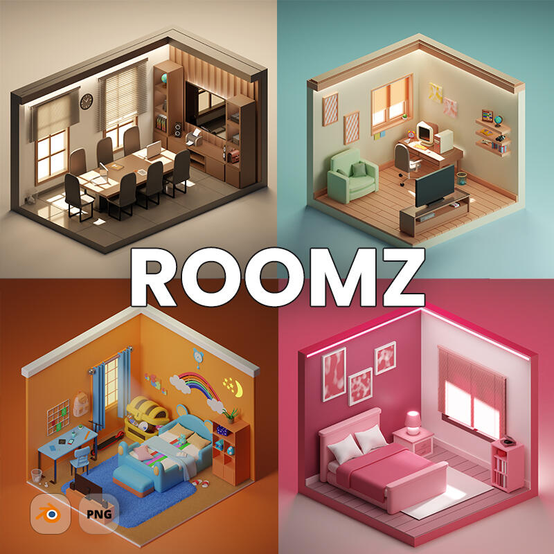 3D mutlipack of 3D cartoon rooms