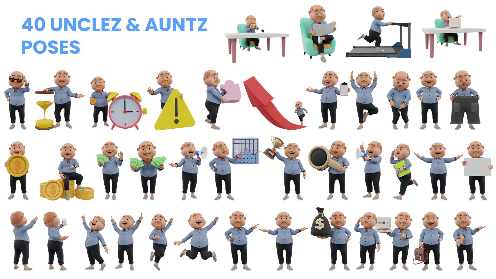 40 poses of fat 3D character 3D fat character in 67 poses
