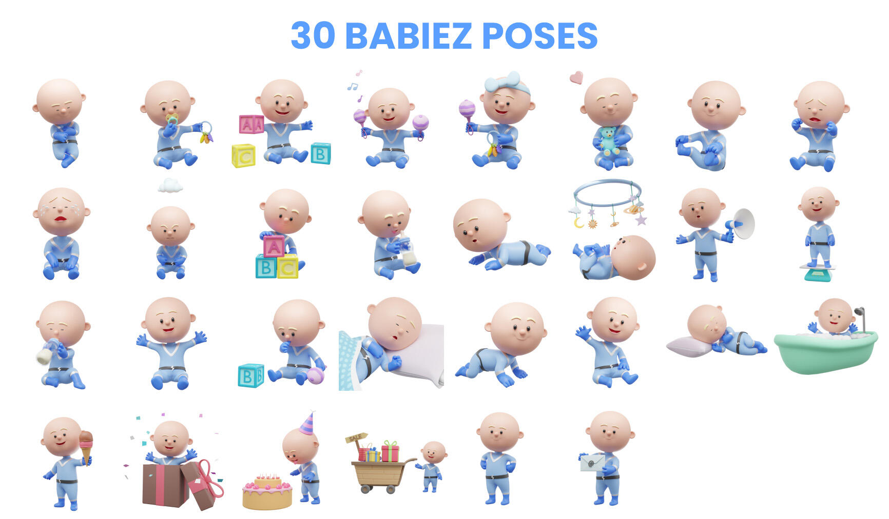 40 poses of baby 3D character 3D baby character in 30 poses