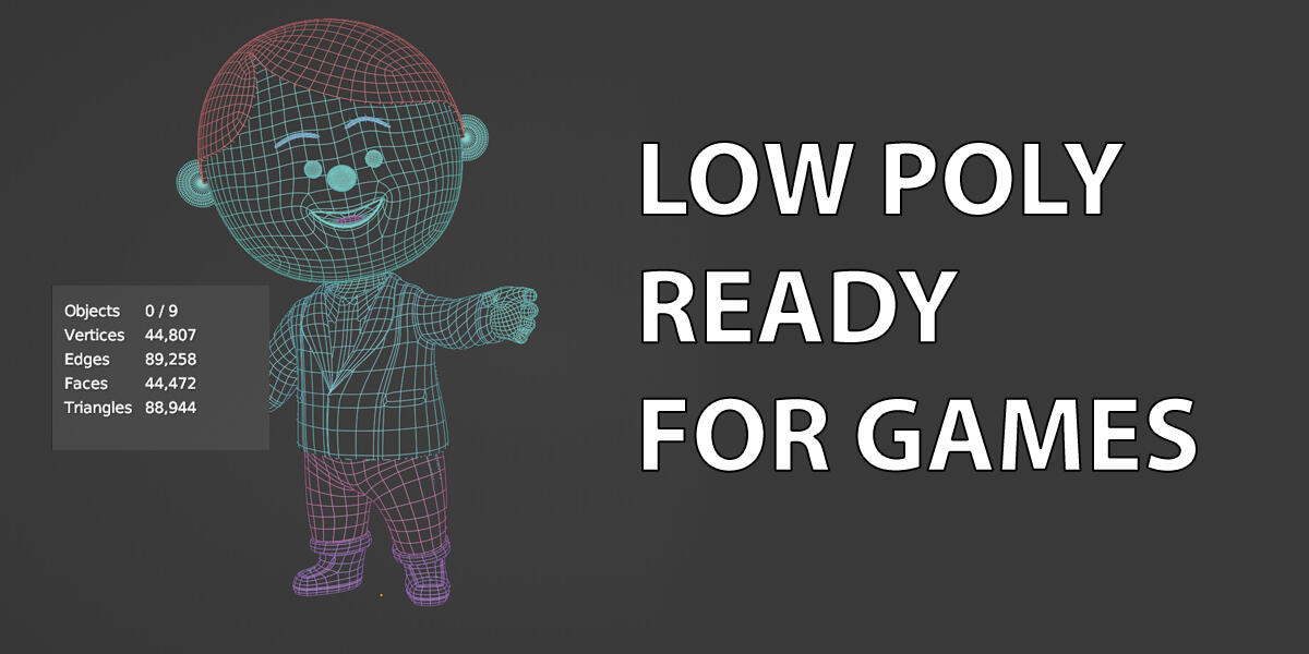 Low poly 3D character suitable of games with beautiful squad mesh Beautiful 3D squad mesh of 3D character suitable for games