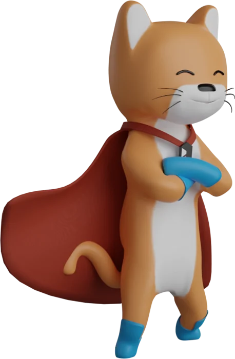 Petz cat with a red superhero cape