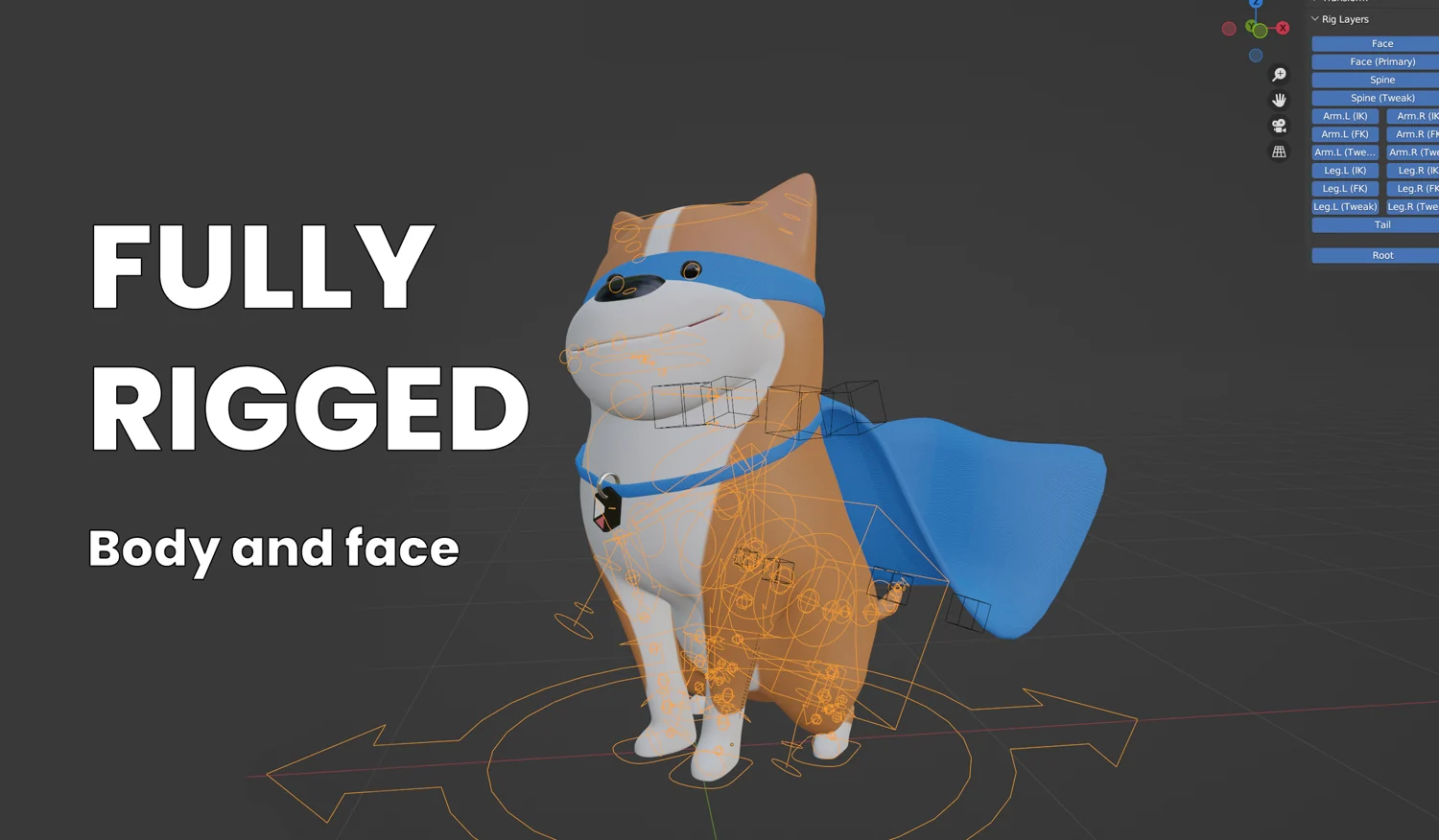 Original Petz dog body and face rig controls in Blender