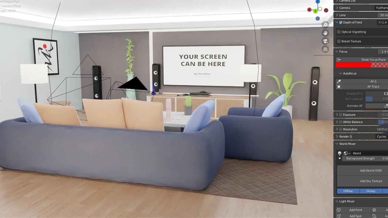 Original furnished Roomz living room open in Blender