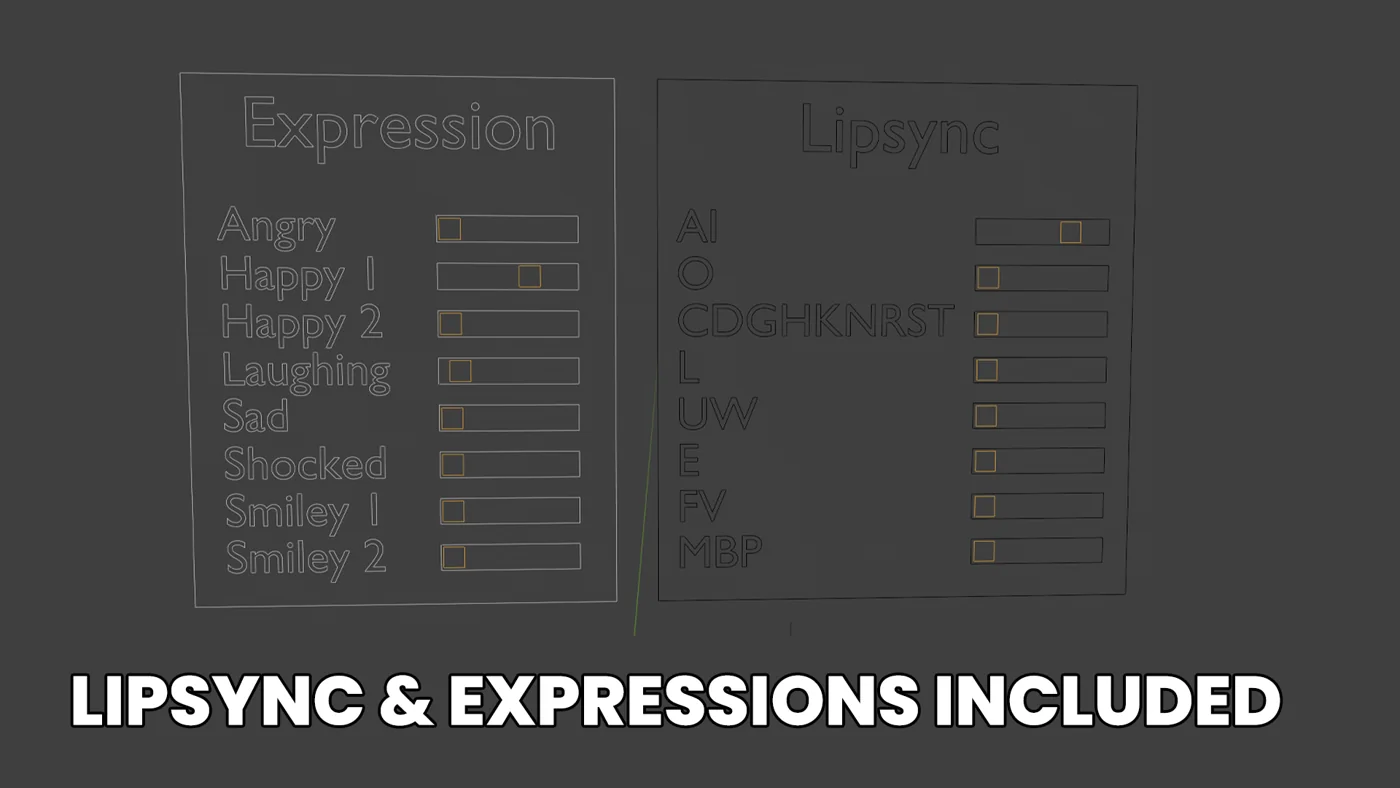 Tallz Blender shape controls for lip sync and expressions