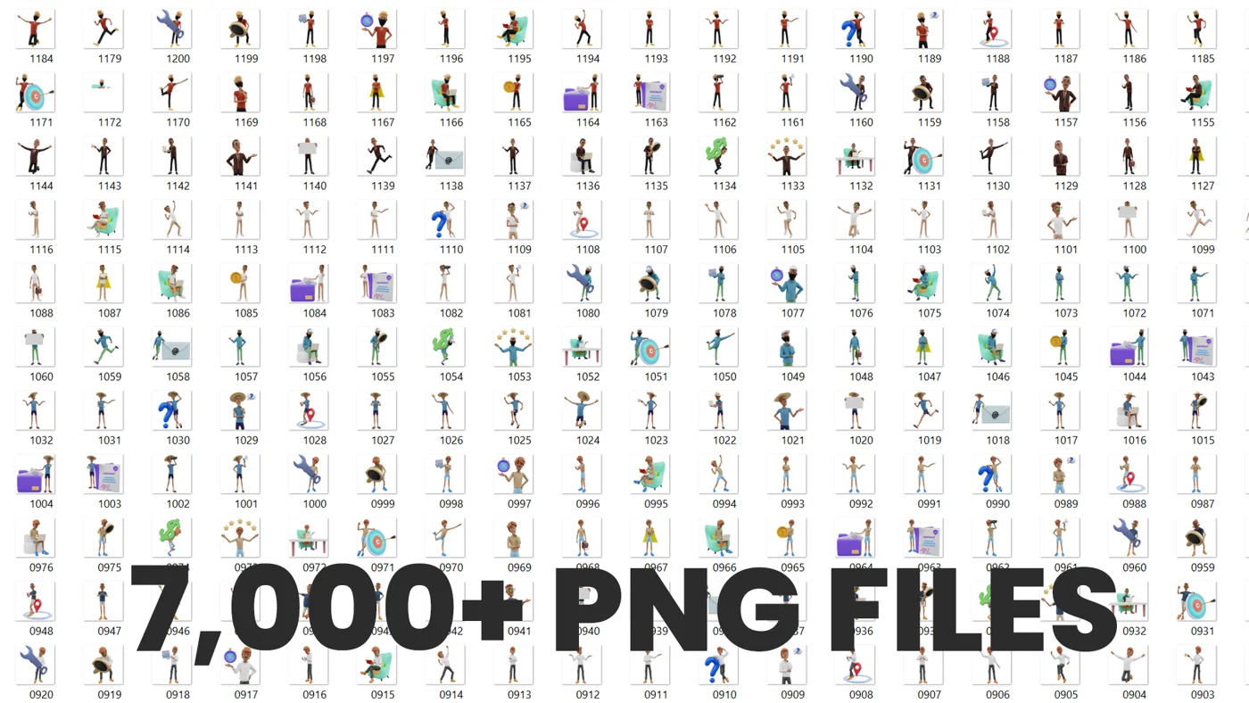 Tallz rendered PNG library showing many outfits and poses
