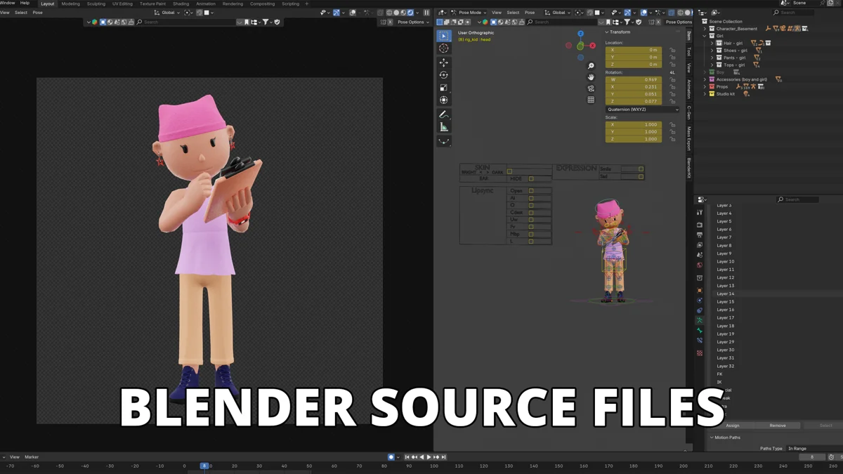 Original Teenz character and rig controls in Blender