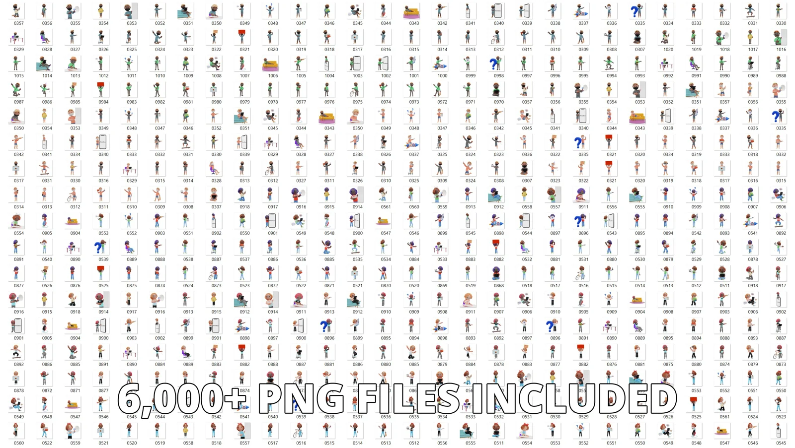Overview of the included Teenz rendered PNG character library