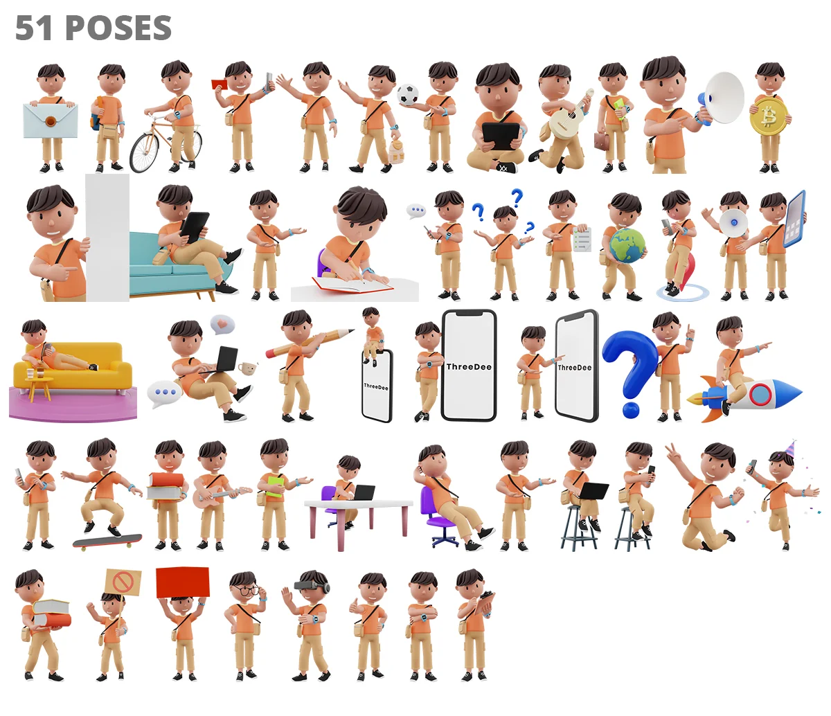 Teenz pose library showing 51 character poses and props